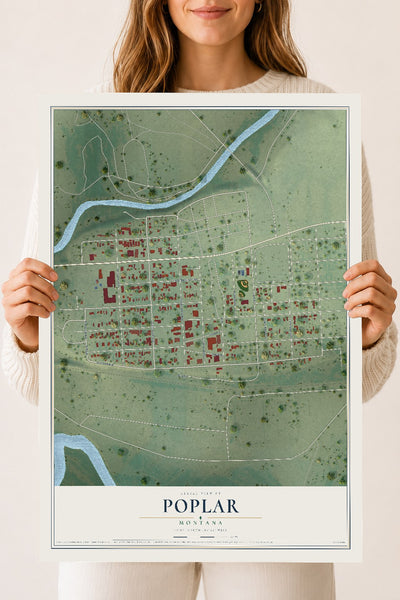 Map of Poplar, Montana, 18 x 24 inch unframed archival matte print