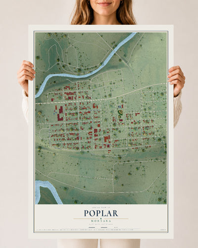 Map of Poplar, Montana, 24 x 36 inch unframed archival matte print