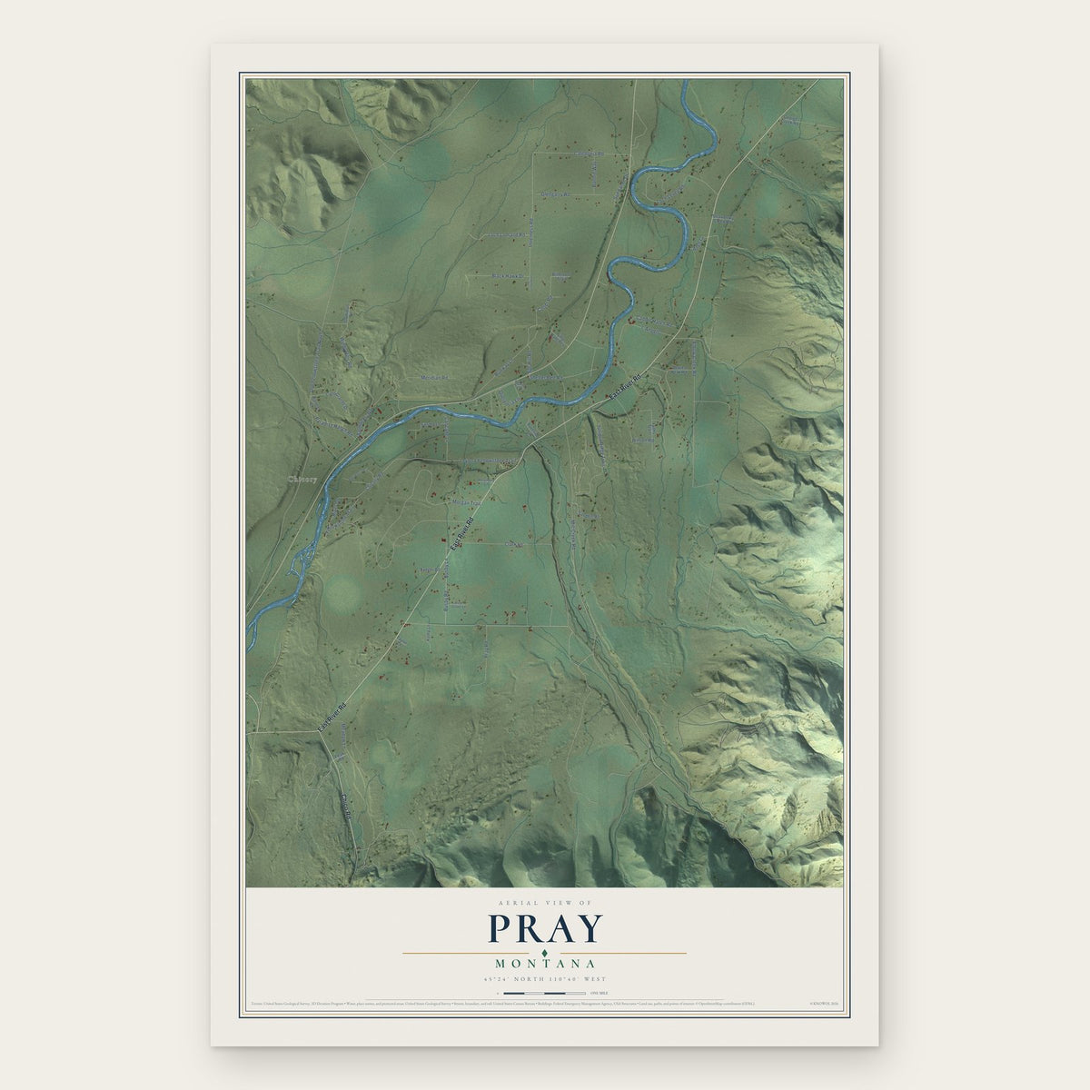 Pray, Montana map print, the full design