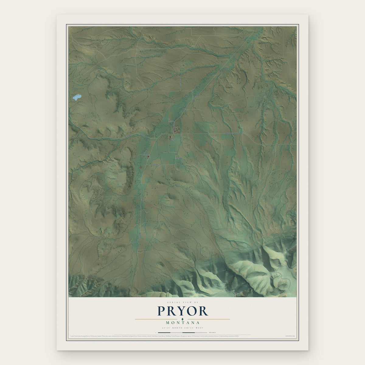 Pryor, Montana map print, the full design