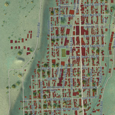 Close-up of the map of Red Lodge, Montana print showing street and building detail