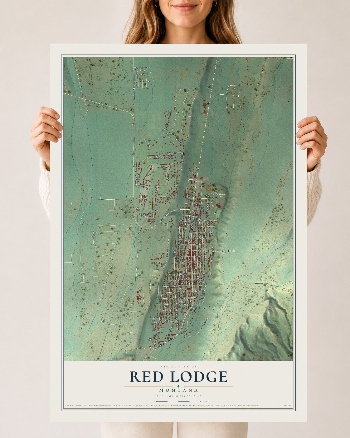 Map of Red Lodge, Montana, 24 x 36 inch unframed archival matte print