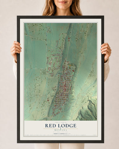 Map of Red Lodge, Montana, 24 x 36 inch print in a black wood frame
