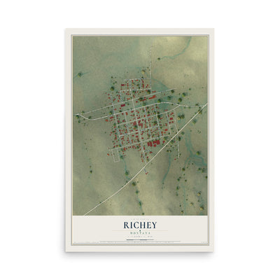 Map of Richey, Montana, 12 x 18 inch unframed archival matte print