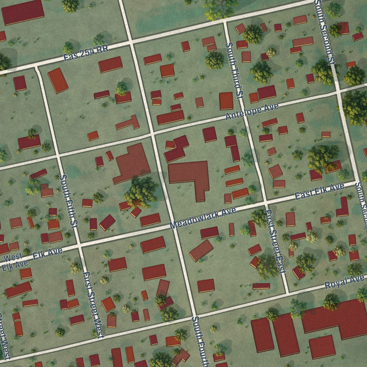 Close-up of the map of Richey, Montana print showing street and building detail