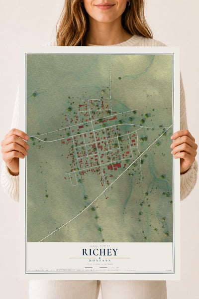 Map of Richey, Montana, 18 x 24 inch unframed archival matte print
