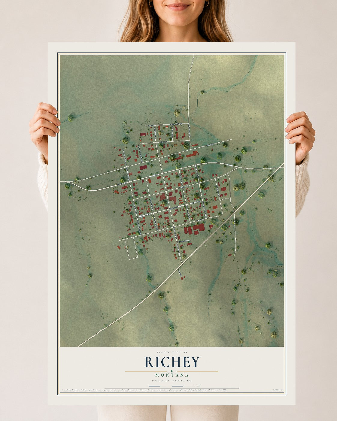 Map of Richey, Montana, 24 x 36 inch unframed archival matte print