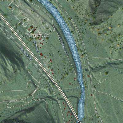 Close-up of the map of Riverbend, Montana print showing street and building detail