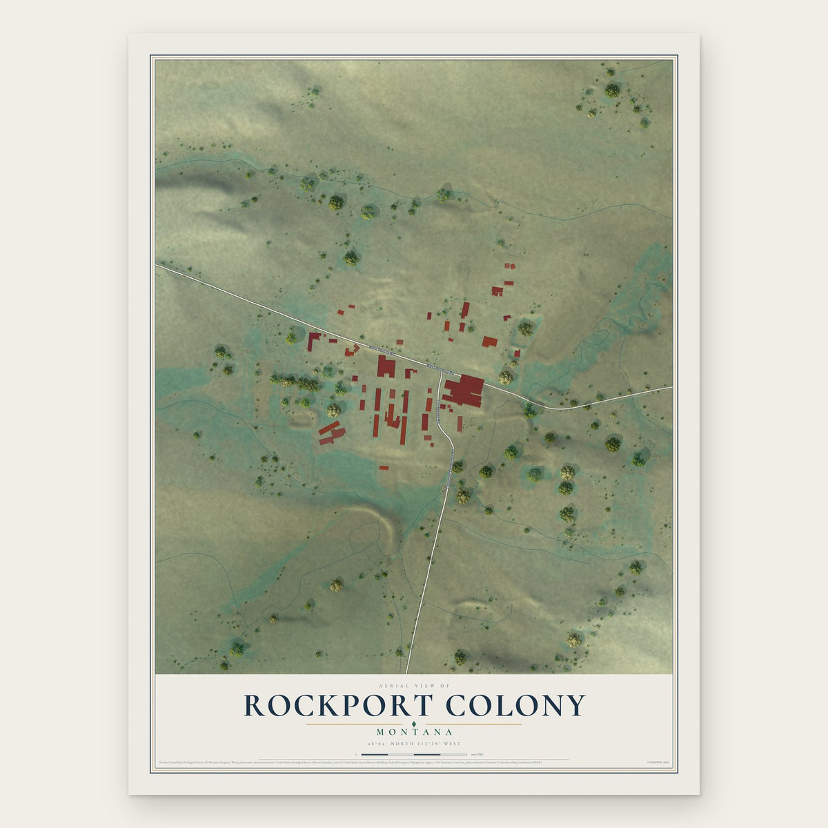 Rockport Colony, Montana map print, the full design