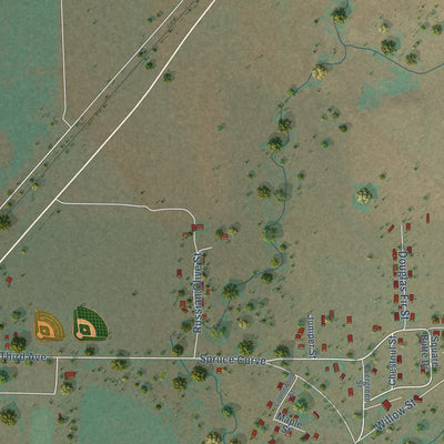 Close-up of the map of Rocky Boy West, Montana print showing street and building detail
