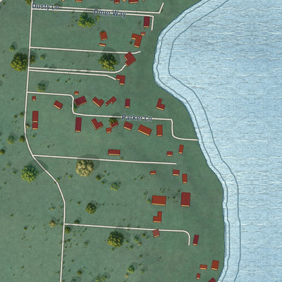 Close-up of the map of Rocky Point, Montana print showing street and building detail