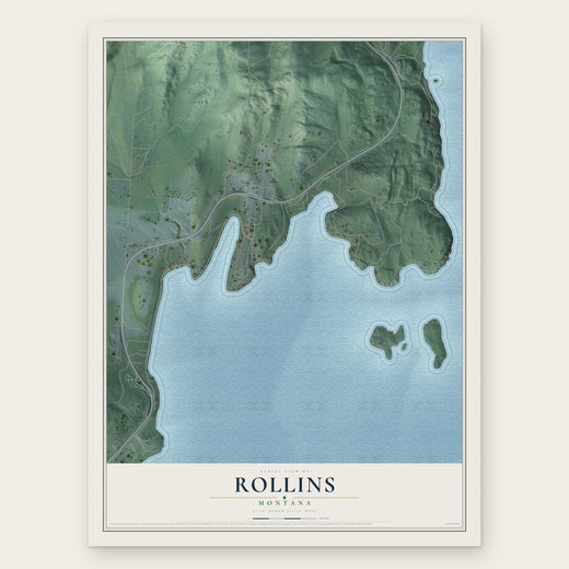 Rollins, Montana map print, the full design