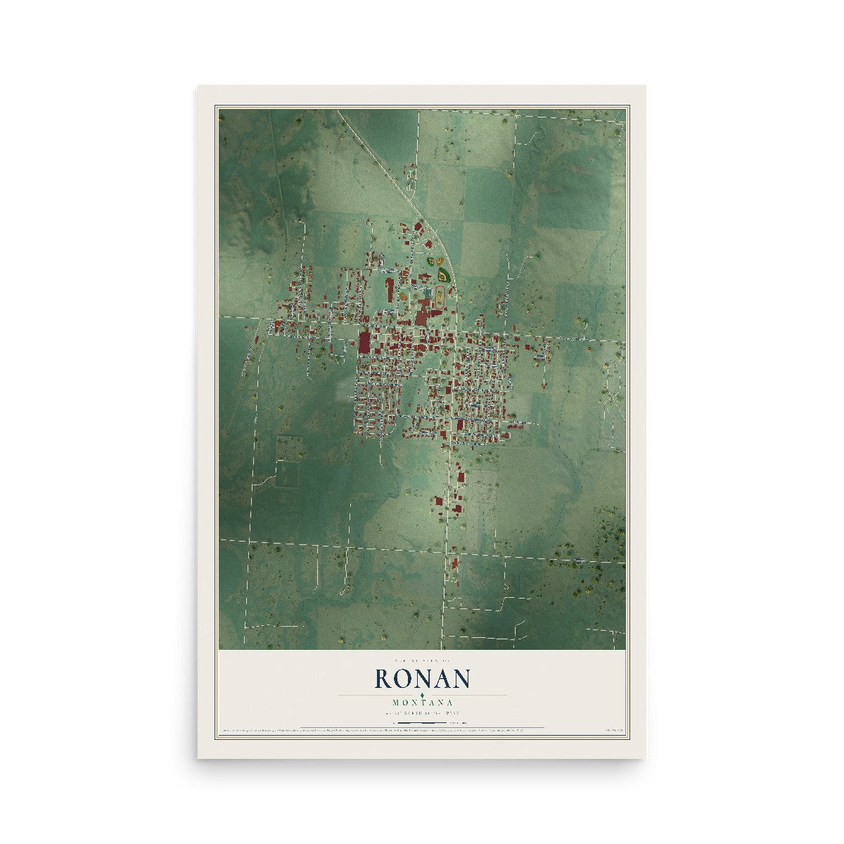 Map of Ronan, Montana, 12 x 18 inch unframed archival matte print