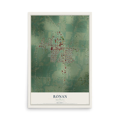 Map of Ronan, Montana, 12 x 18 inch unframed archival matte print