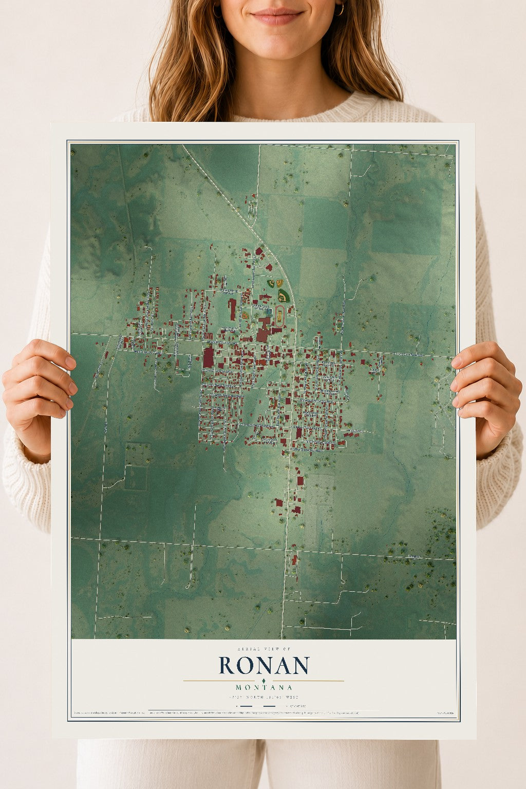 Map of Ronan, Montana, 18 x 24 inch unframed archival matte print
