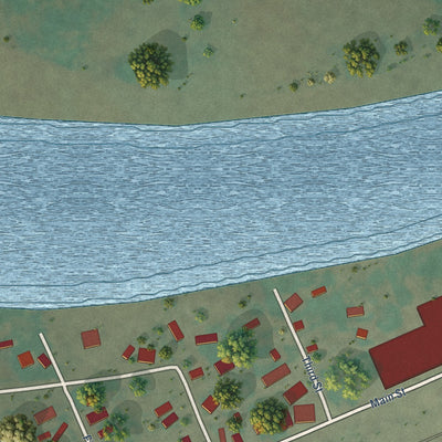 Close-up of the map of Rosebud, Montana print showing street and building detail