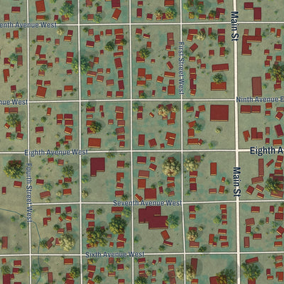 Close-up of the map of Roundup, Montana print showing street and building detail