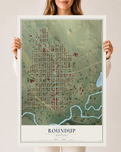 Map of Roundup, Montana, 24 x 36 inch unframed archival matte print