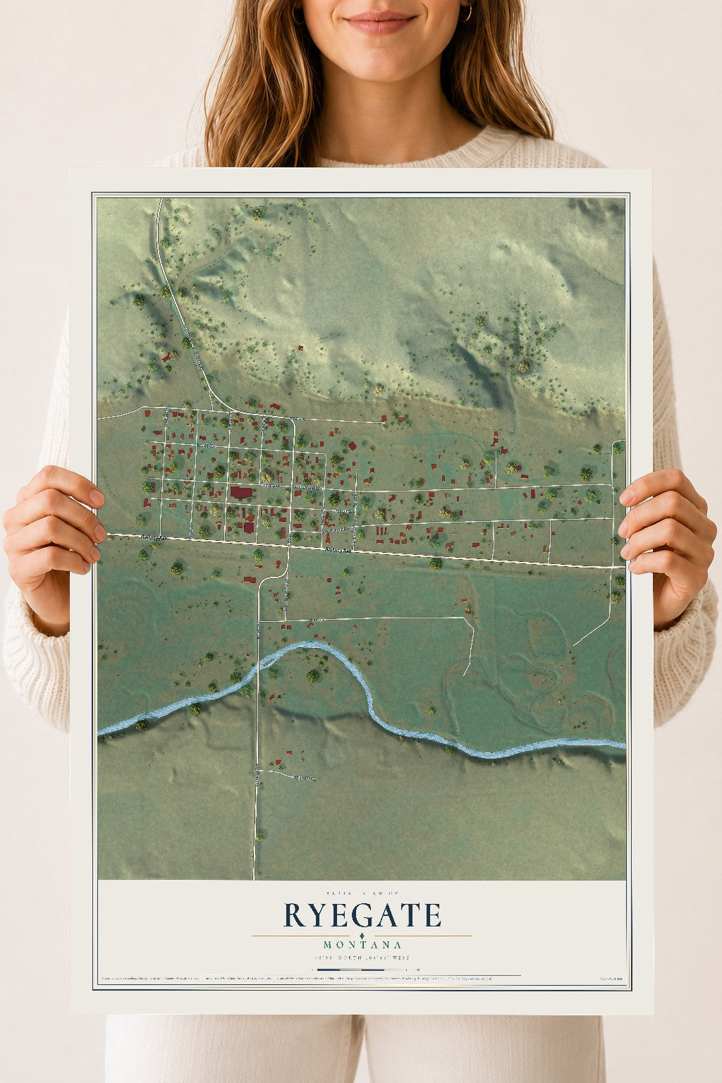Map of Ryegate, Montana, 18 x 24 inch unframed archival matte print