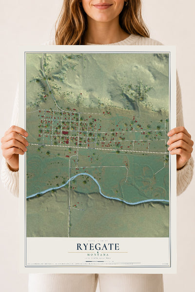 Map of Ryegate, Montana, 18 x 24 inch unframed archival matte print