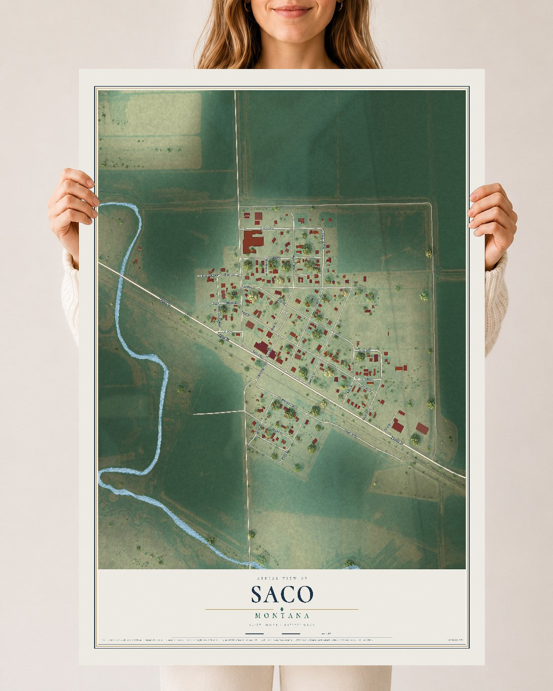 Map of Saco, Montana, 24 x 36 inch unframed archival matte print