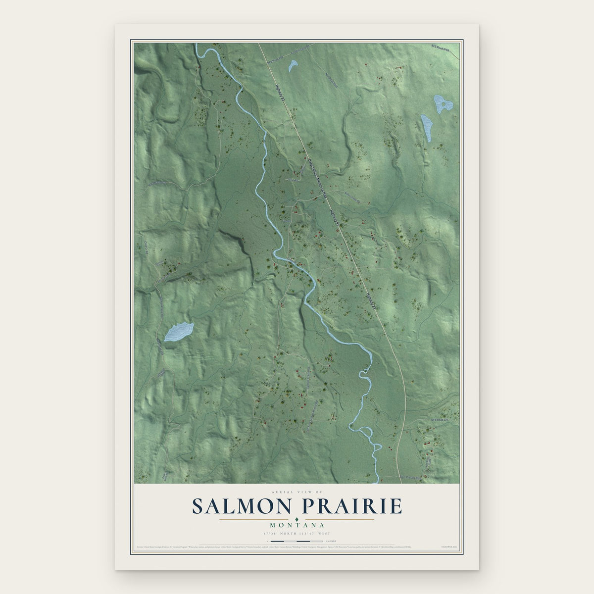 Salmon Prairie, Montana map print, the full design
