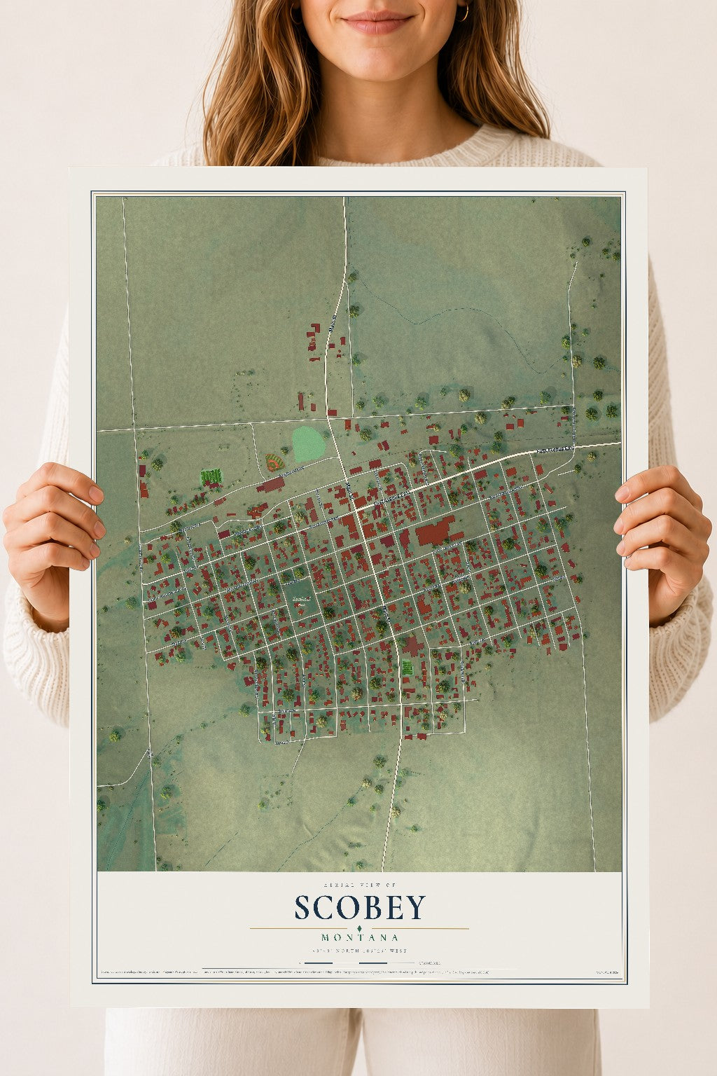 Map of Scobey, Montana, 18 x 24 inch unframed archival matte print