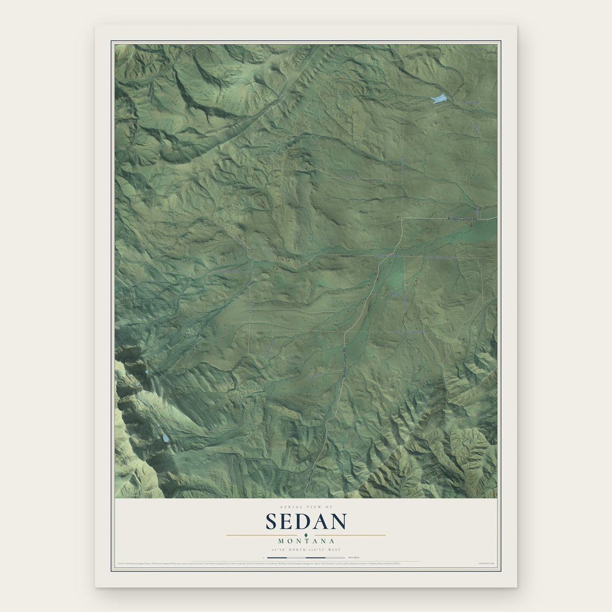 Sedan, Montana map print, the full design