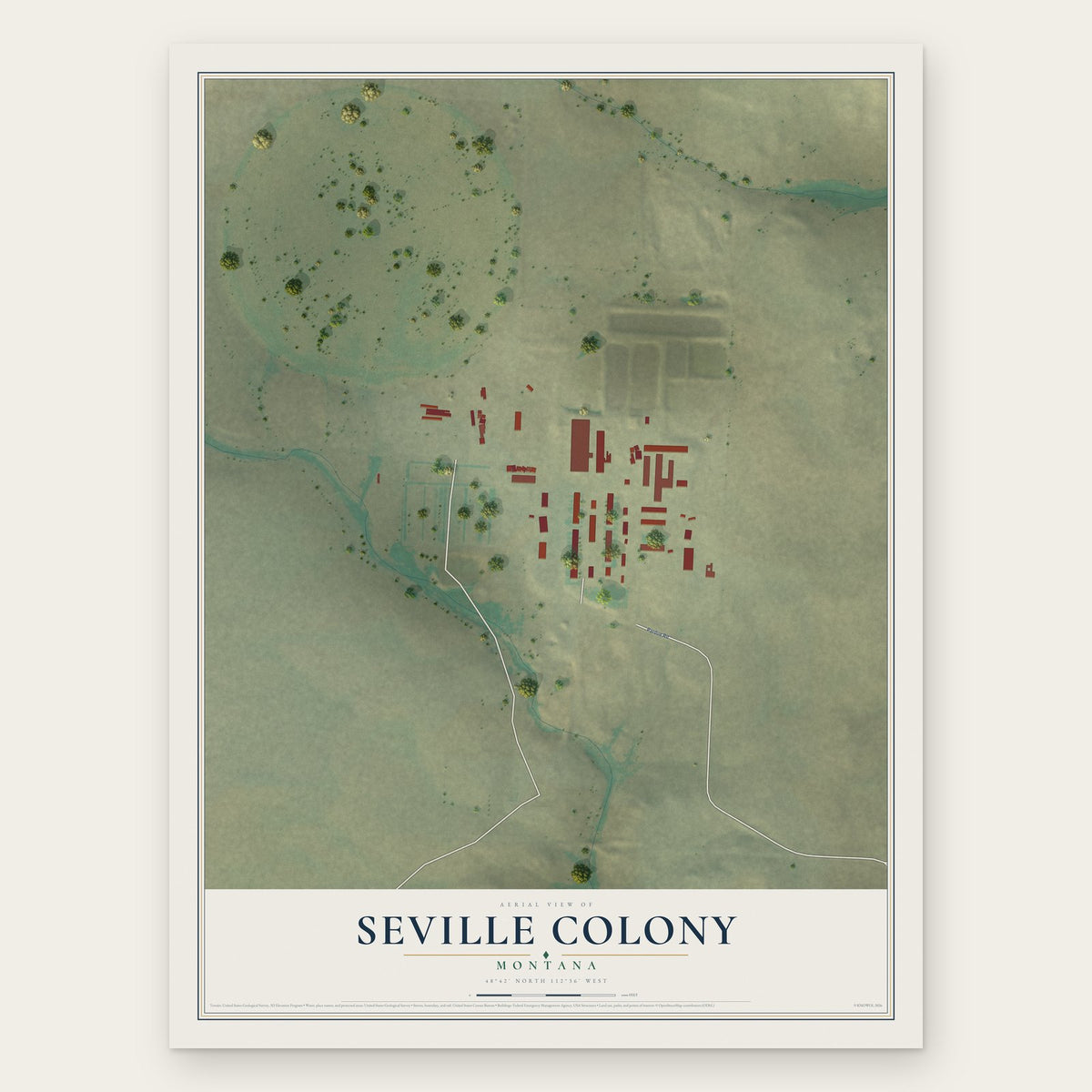 Seville Colony, Montana map print, the full design