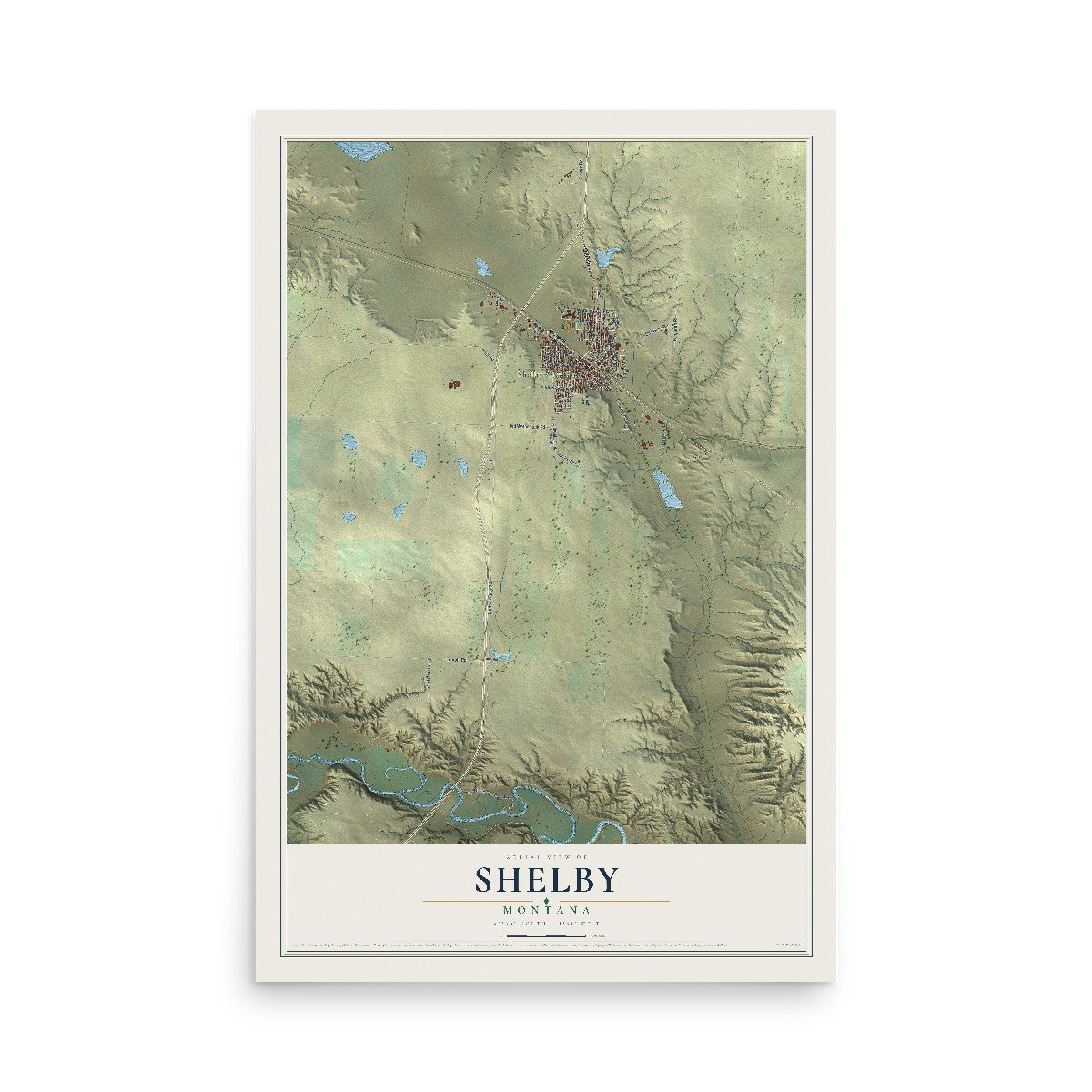 Map of Shelby, Montana, 12 x 18 inch unframed archival matte print