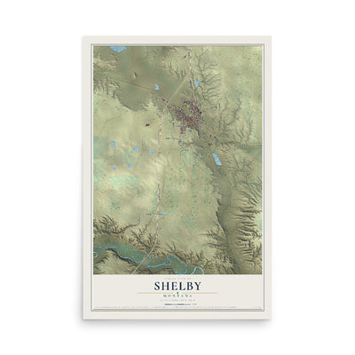 Map of Shelby, Montana, 12 x 18 inch unframed archival matte print