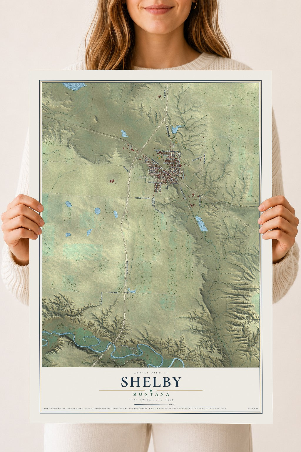 Map of Shelby, Montana, 18 x 24 inch unframed archival matte print