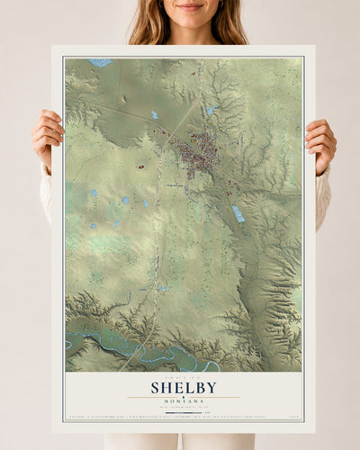 Map of Shelby, Montana, 24 x 36 inch unframed archival matte print