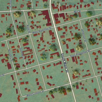 Close-up of the map of Sheridan, Montana print showing street and building detail