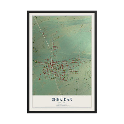 Map of Sheridan, Montana, 12 x 18 inch print in a black wood frame