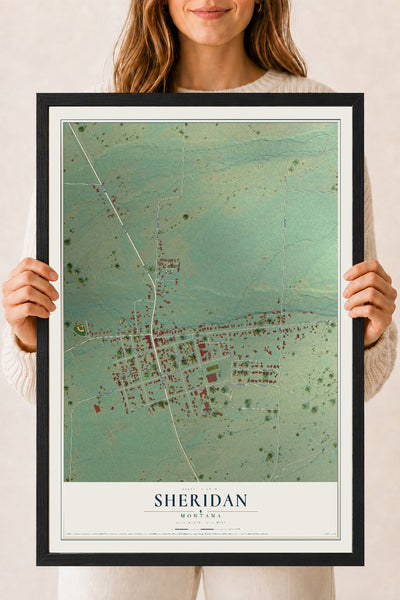 Map of Sheridan, Montana, 18 x 24 inch print in a black wood frame