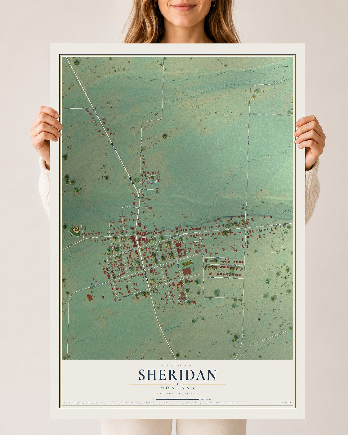 Map of Sheridan, Montana, 24 x 36 inch unframed archival matte print