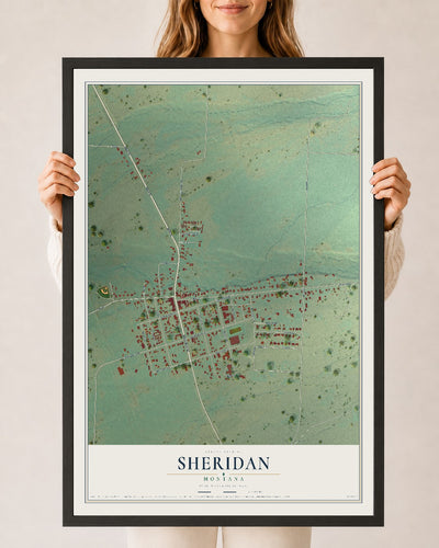 Map of Sheridan, Montana, 24 x 36 inch print in a black wood frame
