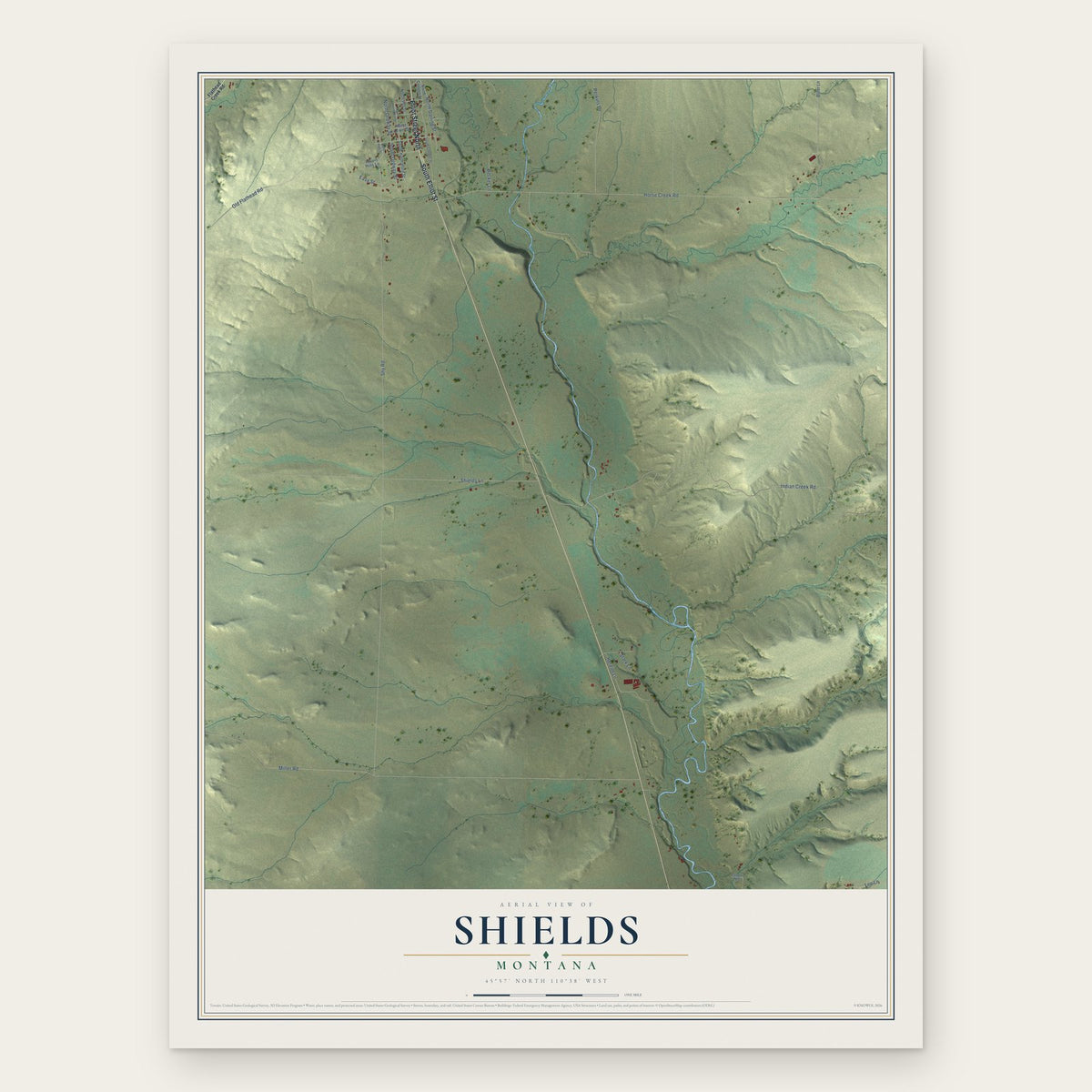 Shields, Montana map print, the full design