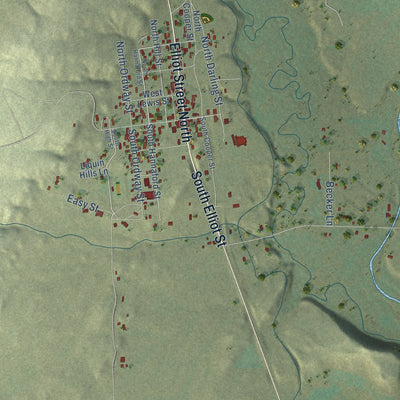 Close-up of the map of Shields, Montana print showing street and building detail