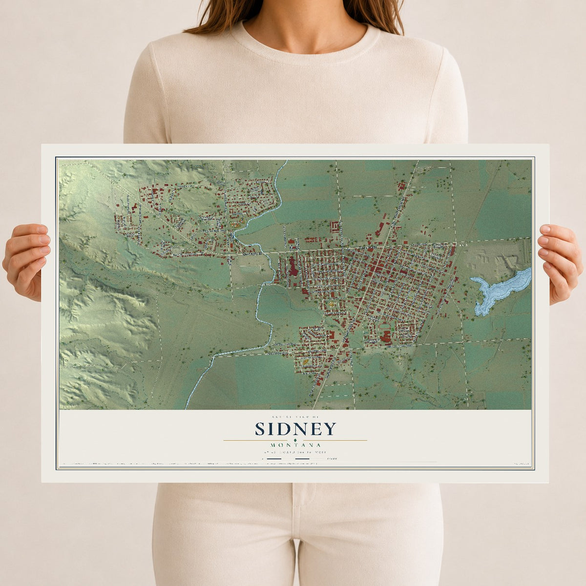 Map of Sidney, Montana, 12 x 18 inch unframed archival matte print