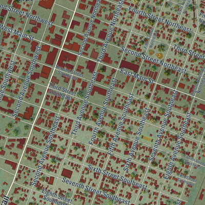 Close-up of the map of Sidney, Montana print showing street and building detail