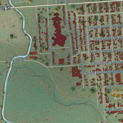 Second close-up of the map of Sidney, Montana print showing more streets and buildings