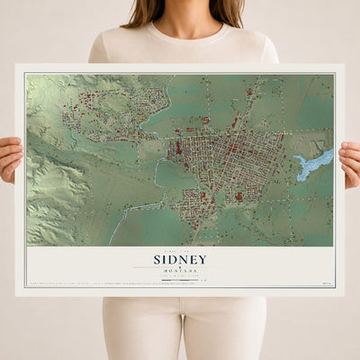 Map of Sidney, Montana, 18 x 24 inch unframed archival matte print