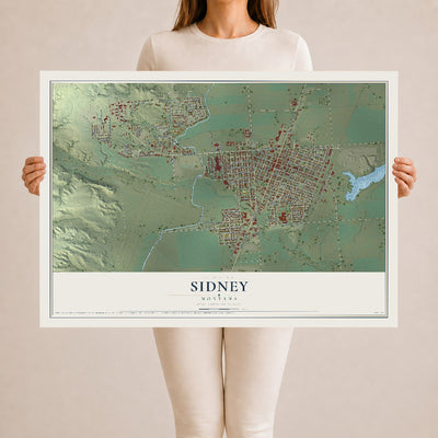 Map of Sidney, Montana, 24 x 36 inch unframed archival matte print