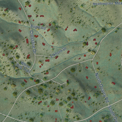 Close-up of the map of South Hills, Montana print showing street and building detail