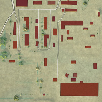 Close-up of the map of Springwater Colony, Montana print showing street and building detail