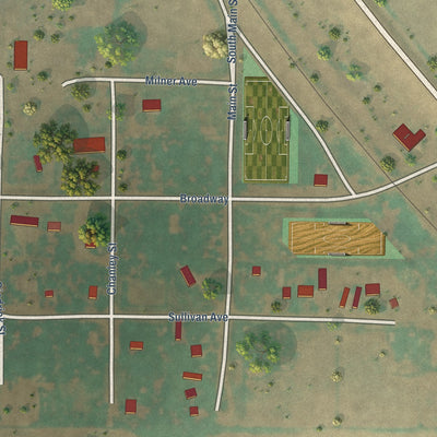 Close-up of the map of Square Butte, Montana print showing street and building detail