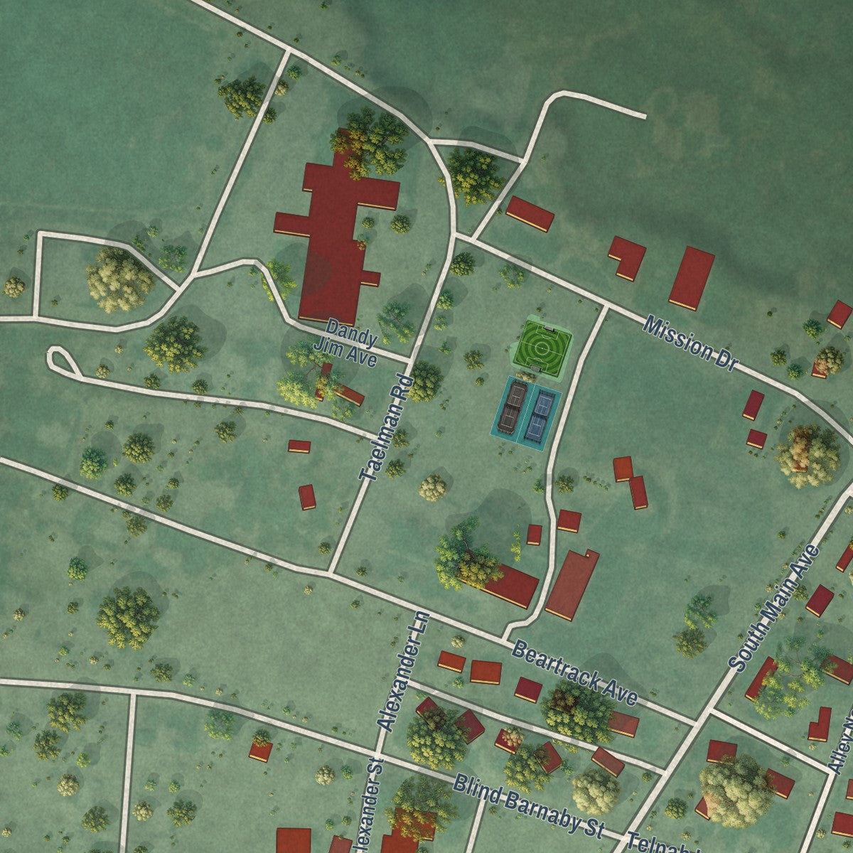 Second close-up of the map of St. Ignatius, Montana print showing more streets and buildings