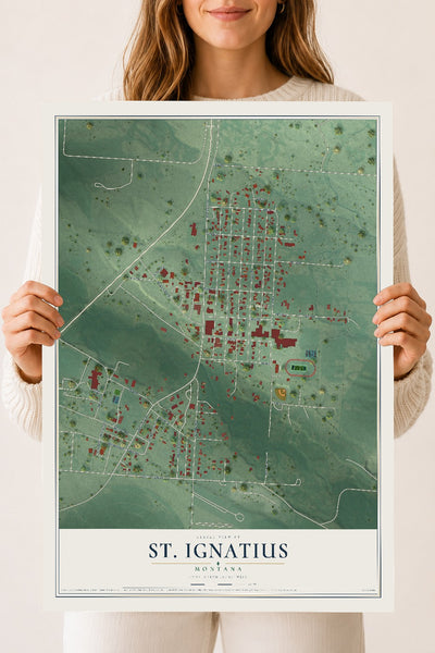 Map of St. Ignatius, Montana, 18 x 24 inch unframed archival matte print